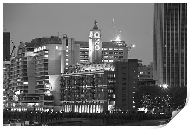 Night view of the Oxo Tower BW Print by David French