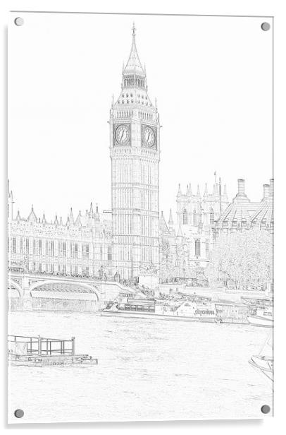 Pencil Sketch Queen Elizabeth Tower Big Ben London Acrylic by Les Morris