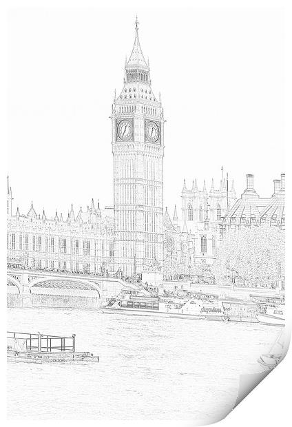 Pencil Sketch Queen Elizabeth Tower Big Ben London Print by Les Morris