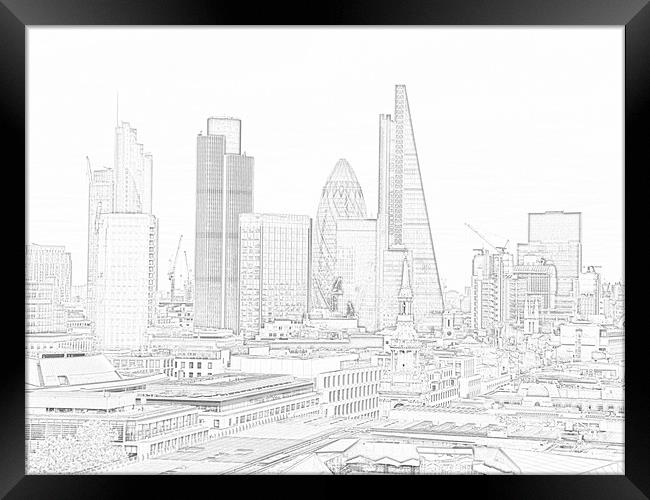    Pencil Sketch London Skyline        Framed Print by Les Morris