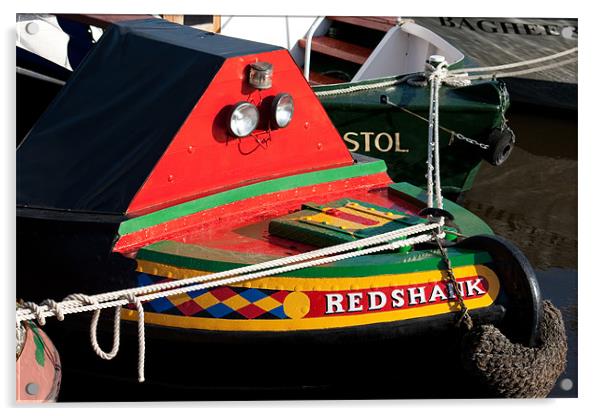 The Redshank Narrow Boat Acrylic by Brian Roscorla