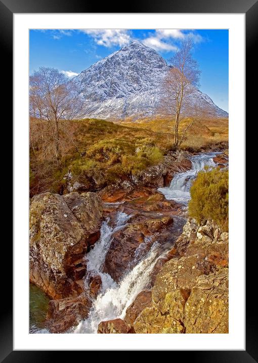 Buachille Etive Mhor and Waterfall Framed Mounted Print by Matt Johnston