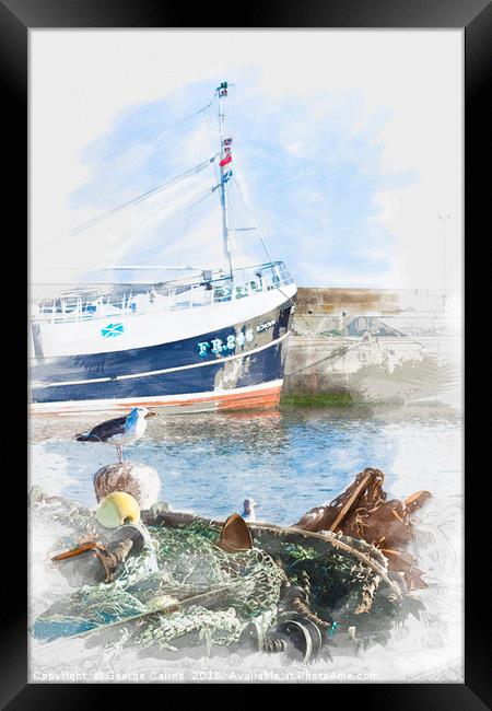 Seagull and Trawler in Scotland Framed Print by George Cairns