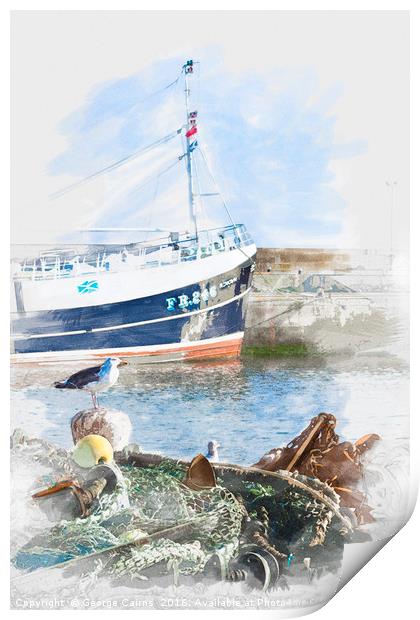 Seagull and Trawler in Scotland Print by George Cairns