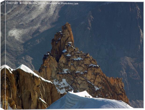 Climbers on the Midi-Plan Traverse Canvas Print by Colin Woods