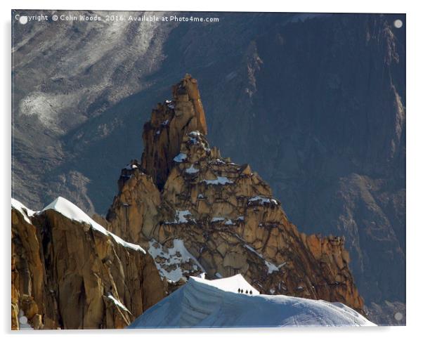 Climbers on the Midi-Plan Traverse Acrylic by Colin Woods