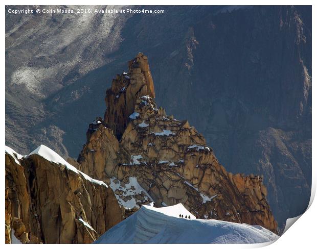 Climbers on the Midi-Plan Traverse Print by Colin Woods