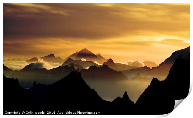 Sunrise in the Alps Print by Colin Woods