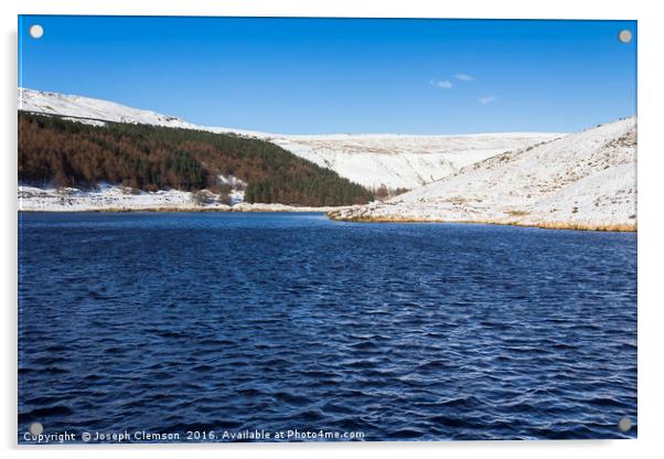 Dove Stone reservoir in winter snow Acrylic by Joseph Clemson