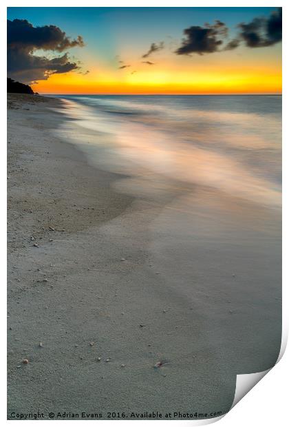 Beach Sunset Print by Adrian Evans