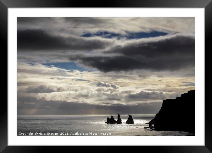 Reynisdrangar - sea stacks at Vík, Iceland Framed Mounted Print by Heidi Stewart
