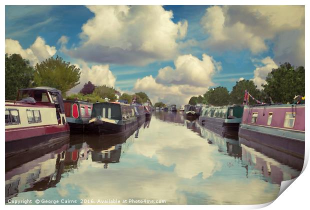 British Narrowboats on Canal Print by George Cairns