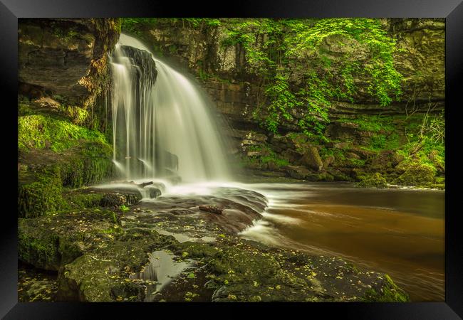 Tranquil West Burton Falls Framed Print by Kevin Snelling
