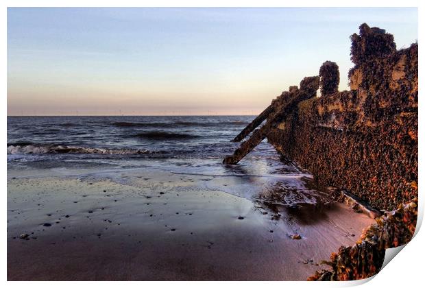 Withernsea Groynes at Sunset Print by Sarah Couzens