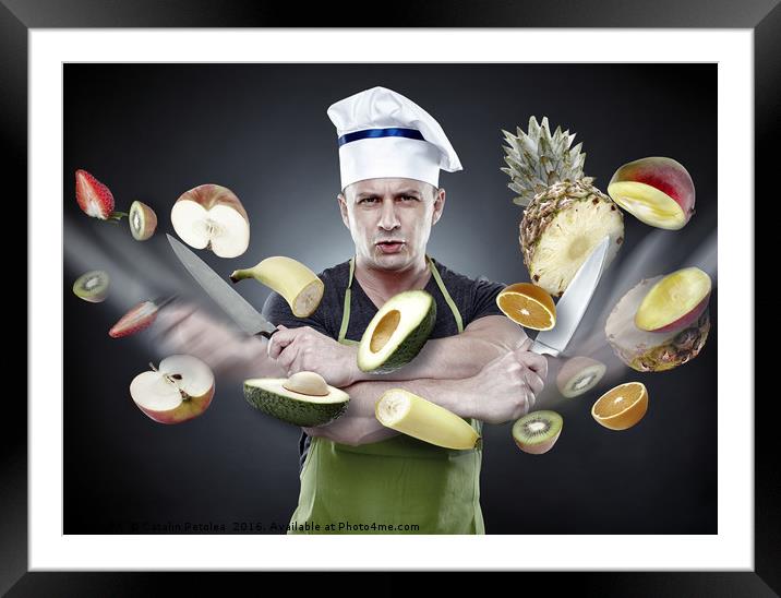 Fast cook slicing vegetables in mid-air Framed Mounted Print by Ragnar Lothbrok