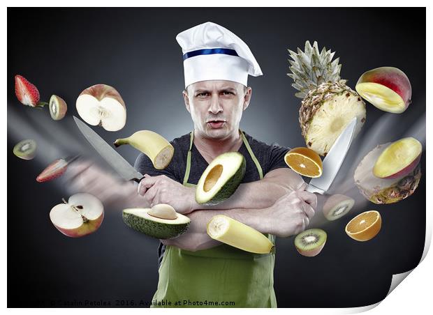 Fast cook slicing vegetables in mid-air Print by Ragnar Lothbrok