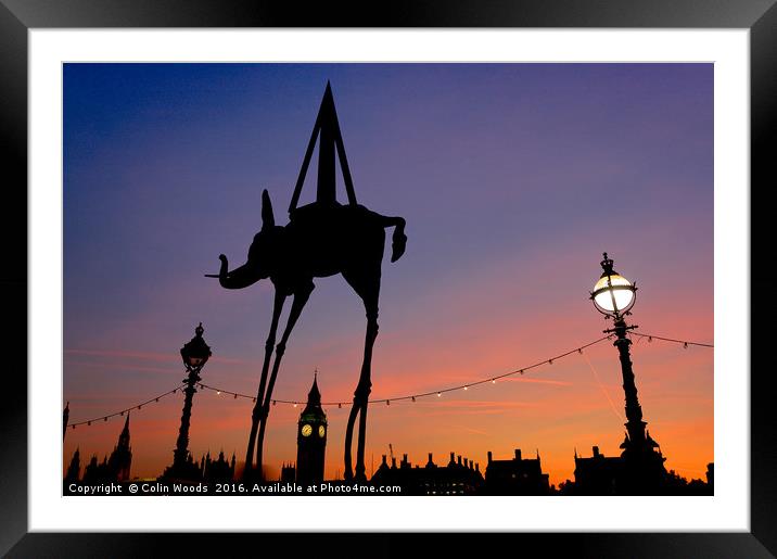 Big Ben and Dali Elephant at Sunset Framed Mounted Print by Colin Woods