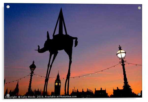 Big Ben and Dali Elephant at Sunset Acrylic by Colin Woods