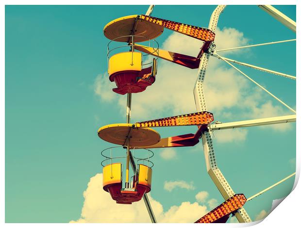 Ferris Wheel In Fun Park On Blue Sky Print by Radu Bercan