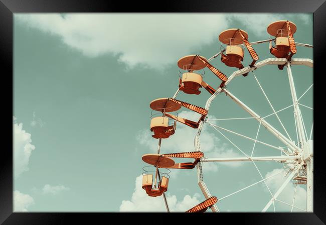 Ferris Wheel In Fun Park On Blue Sky Framed Print by Radu Bercan