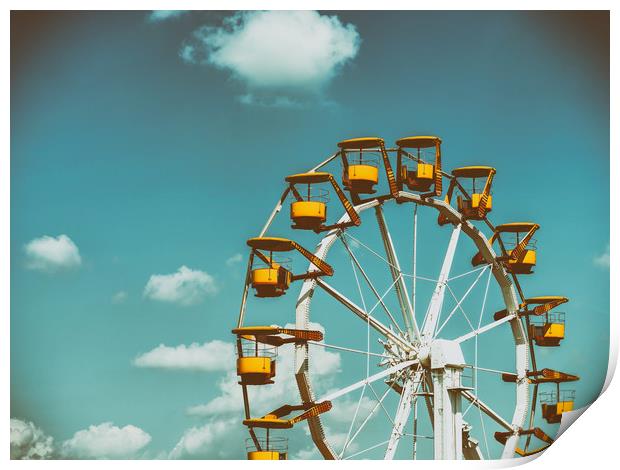 Ferris Wheel In Fun Park On Blue Sky Print by Radu Bercan