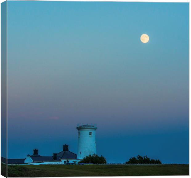 Old Nash Point Lighthouse and Moon Glamorgan Coast Canvas Print by Nick Jenkins