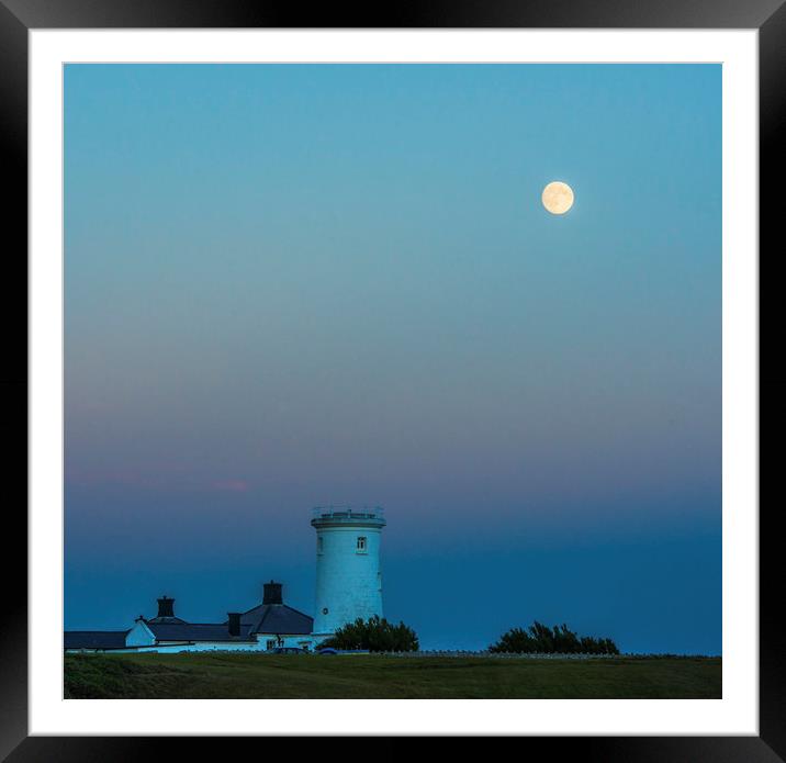 Old Nash Point Lighthouse and Moon Glamorgan Coast Framed Mounted Print by Nick Jenkins