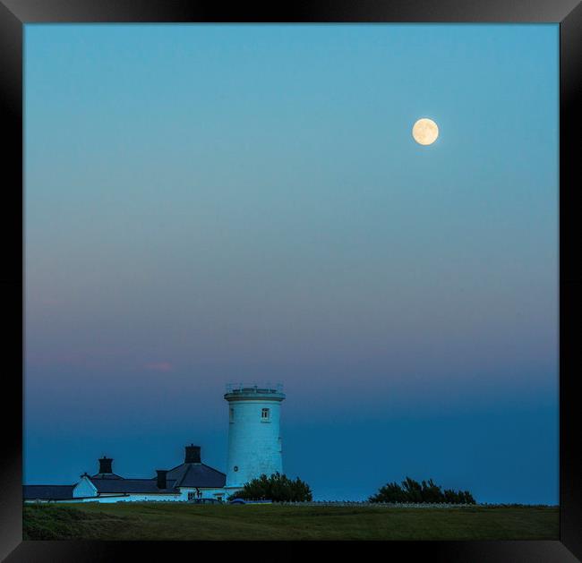 Old Nash Point Lighthouse and Moon Glamorgan Coast Framed Print by Nick Jenkins