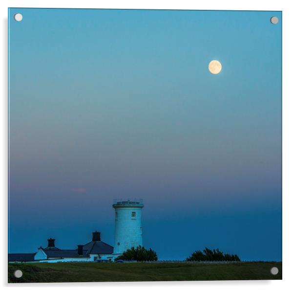 Old Nash Point Lighthouse and Moon Glamorgan Coast Acrylic by Nick Jenkins