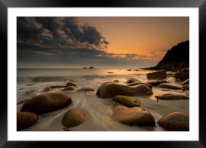 Porth Nanven sunset  Framed Mounted Print by Michael Brookes