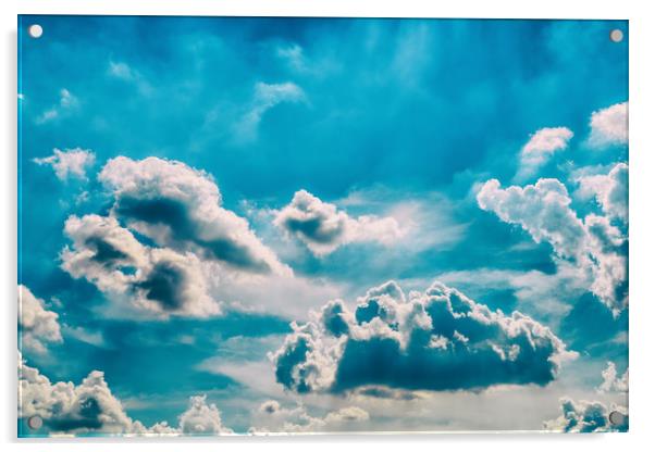 White Cumulus Clouds On Blue Sky Acrylic by Radu Bercan
