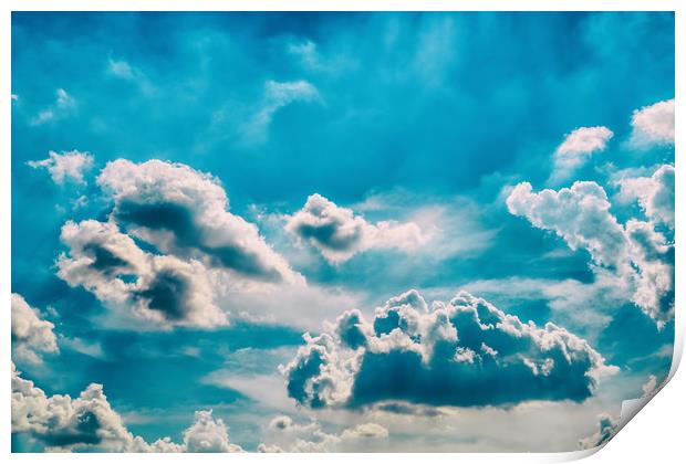 White Cumulus Clouds On Blue Sky Print by Radu Bercan