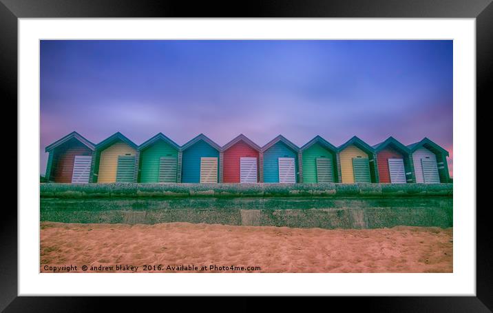 Vibrant Blyth Beach Huts Framed Mounted Print by andrew blakey