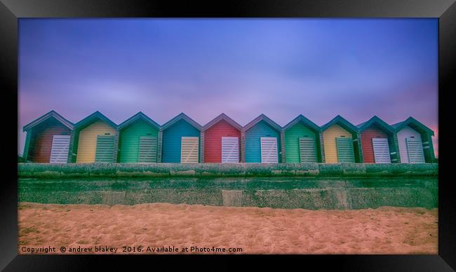 Vibrant Blyth Beach Huts Framed Print by andrew blakey
