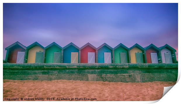 Vibrant Blyth Beach Huts Print by andrew blakey