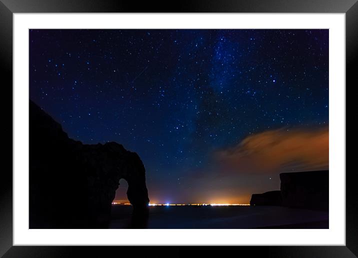 Durdle Door, the Milky way and the meteor Framed Mounted Print by Anthony Simpson