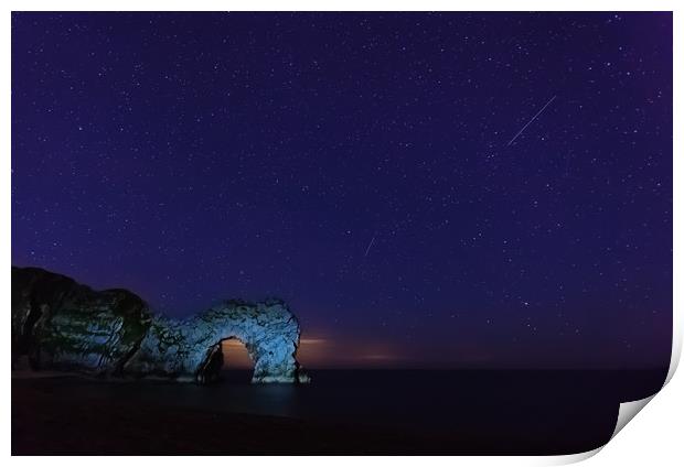 Perseids over Durdle Door Print by Anthony Simpson