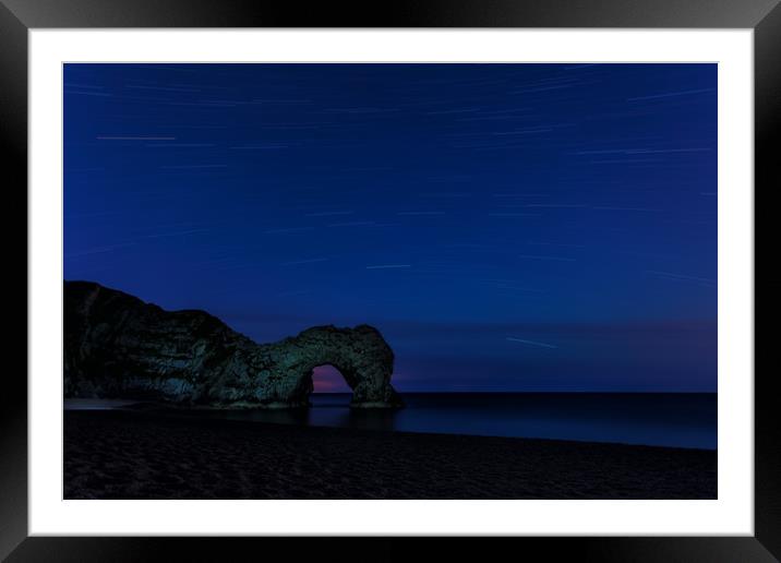 Star Trails above Durdle Door Framed Mounted Print by Anthony Simpson