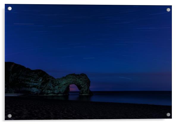 Star Trails above Durdle Door Acrylic by Anthony Simpson