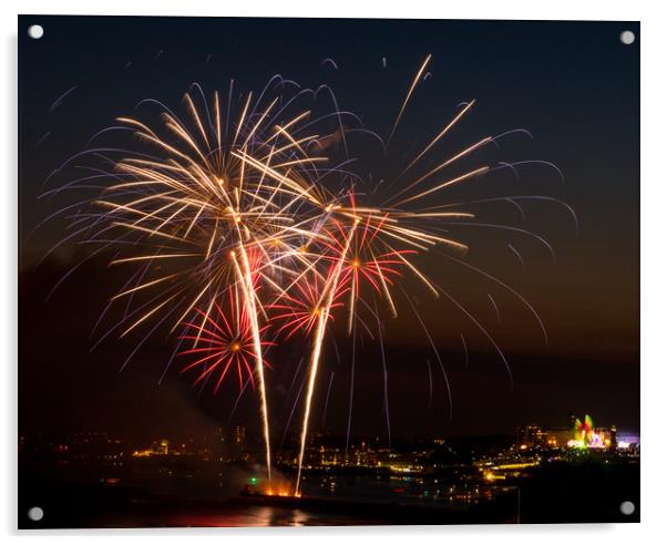 Fireworks in Plymouth Acrylic by Jon Rendle