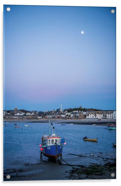 Hugh Town Harbour Isles of Scilly in Moonlight Acrylic by Nick Jenkins