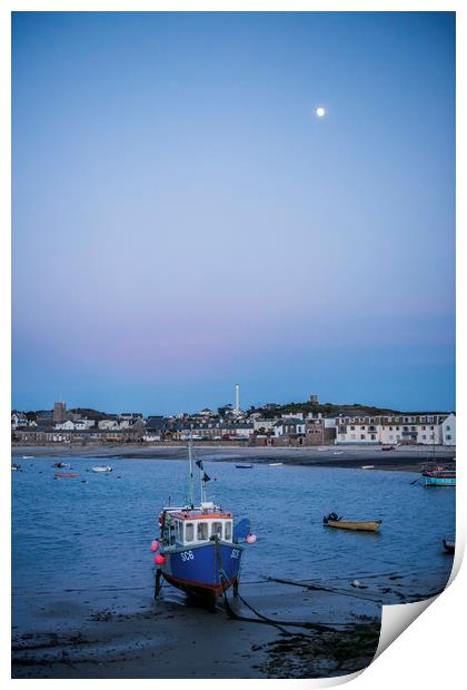 Hugh Town Harbour Isles of Scilly in Moonlight Print by Nick Jenkins