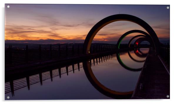 Falkirk Wheel just after sunset. Acrylic by Tommy Dickson