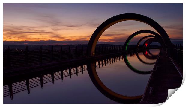 Falkirk Wheel just after sunset. Print by Tommy Dickson