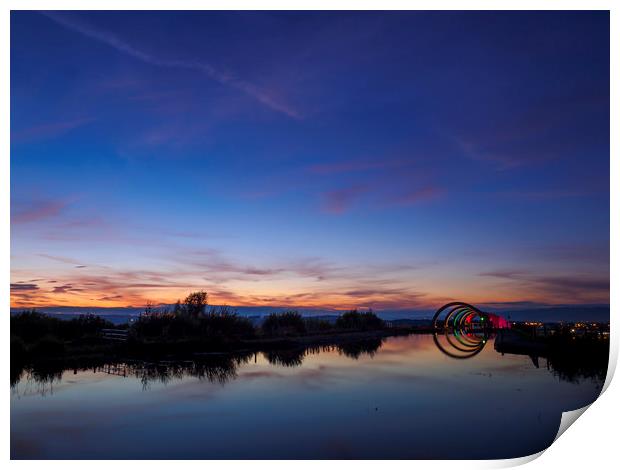 Falkirk Wheel at dusk. Print by Tommy Dickson