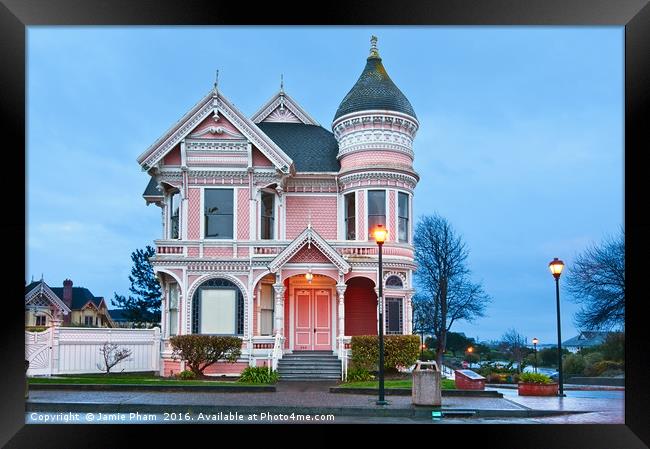 The Pink Lady is the ornate Victorian home of Milt Framed Print by Jamie Pham