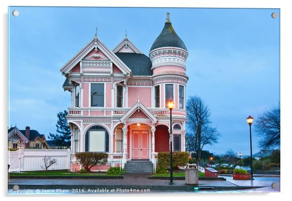 The Pink Lady is the ornate Victorian home of Milt Acrylic by Jamie Pham