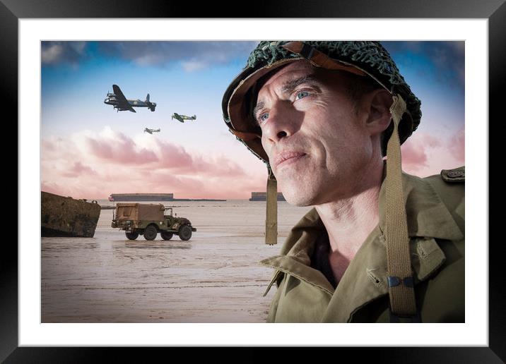 World War 2 soldier on D-Day Framed Mounted Print by George Cairns