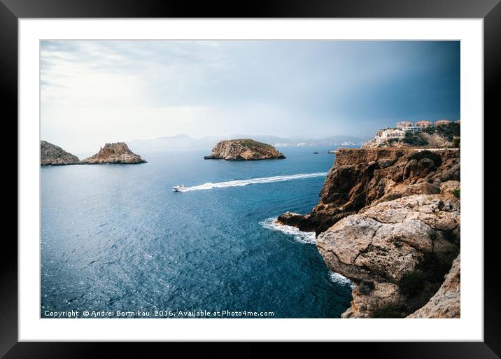 View to rocks of Santa Ponsa in Mallorca before th Framed Mounted Print by Andrei Bortnikau