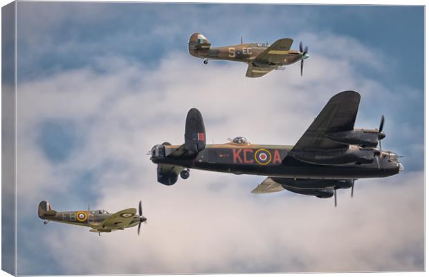 Lancaster Bomber PA474 with Hurricane and Spitfire Canvas Print by Andrew Scott